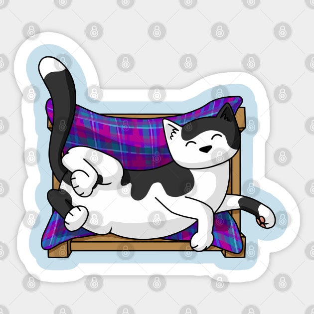 Black and white cat sleeping upside down Sticker by Doodlecats 